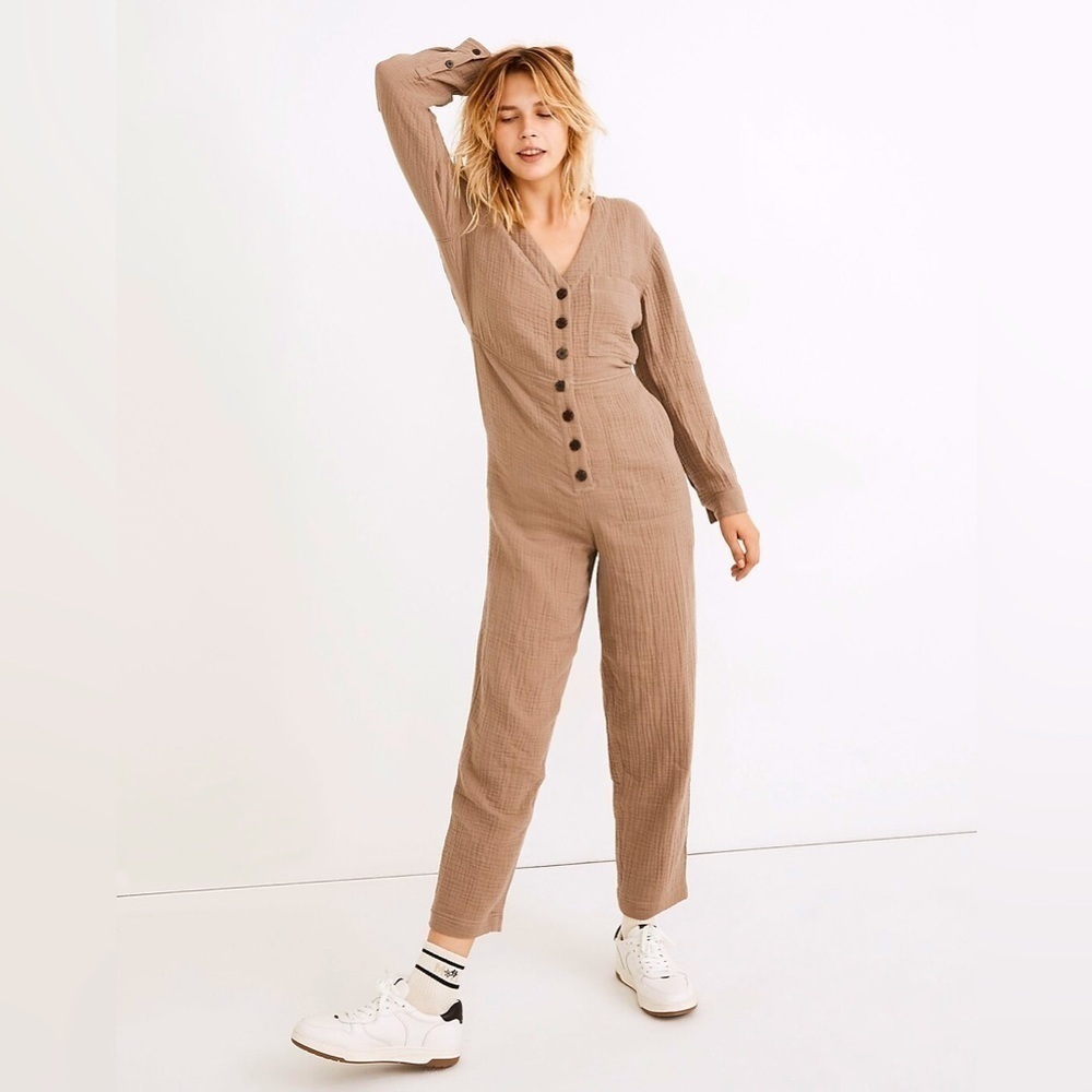 MADEWELL Lightspun Stitched-Pocket Coverall Jumpsuit Telluride Stone S